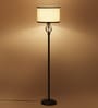 White Fabric Shade Floor Lamp with Black Base