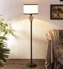 White Fabric Shade Floor Lamp with Black Base