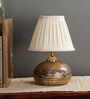 Fauci White Fabric Shade Night Lamp With Teracotta Base
