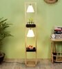 White Fabric Shade Floor Lamp With Brown & Black Base