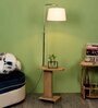 White Fabric Shade Floor Lamp With Brown & Nickel Base