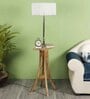 White Fabric Shade Floor Lamp With Brown & Nickel Base