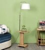 White Fabric Shade Floor Lamp With Brown & Nickel Base