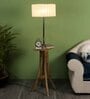 White Fabric Shade Floor Lamp With Brown & Nickel Base