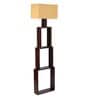 Canvas White Fabric Shade Shelf Floor Lamp With Wood Base