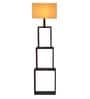 Canvas White Fabric Shade Shelf Floor Lamp With Wood Base