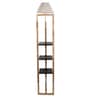 Cross-leg White Fabric Shade Shelf Floor Lamp With Wood Base