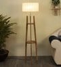 White Fabric Shade Floor Lamp With Brown Base