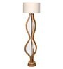 Confined White Fabric Shade Club Floor Lamp With Wood Base