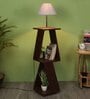 Orlando White Fabric Shade Shelf Floor Lamp With Wood Base
