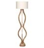 Confined White Fabric Shade Club Floor Lamp With Wood Base