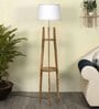 White Fabric Shade Floor Lamp With Brown Base