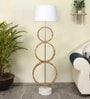 Colonial White Fabric Shade Novelty Floor Lamp With Wood Base