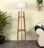 White Fabric Shade Floor Lamp With Brown Base