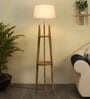 White Fabric Shade Floor Lamp With Brown Base