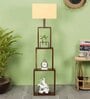 Canvas White Fabric Shade Shelf Floor Lamp With Wood Base