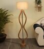 Confined White Fabric Shade Club Floor Lamp With Wood Base