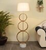 Colonial White Fabric Shade Novelty Floor Lamp With Wood Base