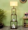 Canvas White Fabric Shade Shelf Floor Lamp With Wood Base