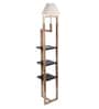 Cross-leg White Fabric Shade Shelf Floor Lamp With Wood Base