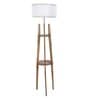 White Fabric Shade Floor Lamp With Brown Base