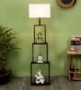 Victoria White Fabric Shade Shelf Floor Lamp With Wood Base