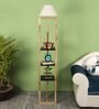 Cross-leg White Fabric Shade Shelf Floor Lamp With Wood Base