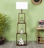 Victoria White Fabric Shade Shelf Floor Lamp With Wood Base