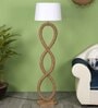 Arrow White Fabric Shade Club Floor Lamp With Wood Base