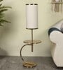 Small White Fabric Shade Shelf Floor Lamp With Iron Base