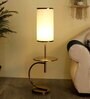 Small White Fabric Shade Shelf Floor Lamp With Iron Base