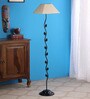 White Fabric Shade Floor Lamp with Black Base