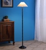 White Fabric Shade Floor Lamp with Black Base
