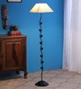 White Fabric Shade Floor Lamp with Black Base
