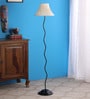 White Fabric Shade Floor Lamp with Black Base