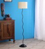 White Fabric Shade Floor Lamp with Black Base