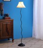 White Fabric Shade Floor Lamp with Black Base