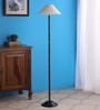 White Fabric Shade Floor Lamp with Black Base
