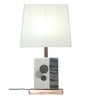White Fabric Shade Marble Table LED Lamp With Antique Copper Base