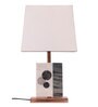 White Fabric Shade Marble Table LED Lamp With Antique Copper Base