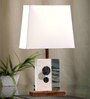White Fabric Shade Marble Table LED Lamp With Antique Copper Base