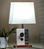 White Fabric Shade Marble Table LED Lamp With Antique Copper Base