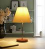 White Fabric Shade Table Lamp, Brown Wooden Base Bedside & Desk Light for Bedroom, Living Room & Home Decor