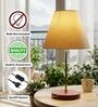 White Fabric Shade Table Lamp, Brown Wooden Base Bedside & Desk Light for Bedroom, Living Room & Home Decor