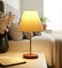 White Fabric Shade Table Lamp, Brown Wooden Base Bedside & Desk Light for Bedroom, Living Room & Home Decor