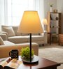 White Fabric Shade Table Lamp, Modern Bedside & Desk Lamp with Metal Base for Bedroom, Living Room & Home Decor