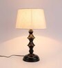 White Fabric Shade Table Lamp with Black Base