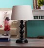 White Fabric Shade Table Lamp with Black Base