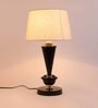 White Fabric Shade Table Lamp with Black Base