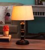 White Fabric Shade Table Lamp with Black Base